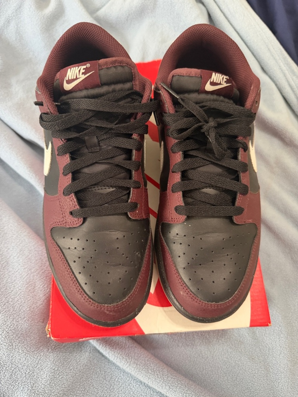 Nike Low-Top Sneakers in Burgundy and Black with White Swoosh